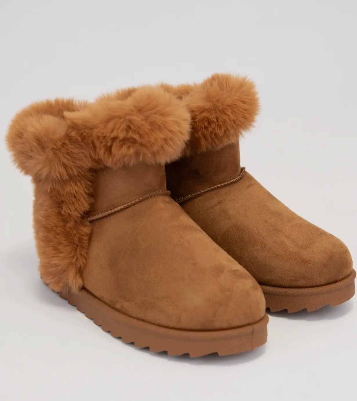 Fur Lined Cuff Sherpa Bootie-Chestnut