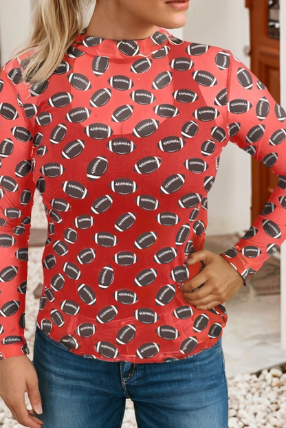 LDC Game Day Rugby Mesh Sheer Long Sleeve Top: Red / S