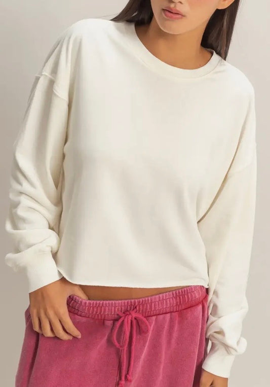 Cream Mineral Washed Cropped Sweatshirt