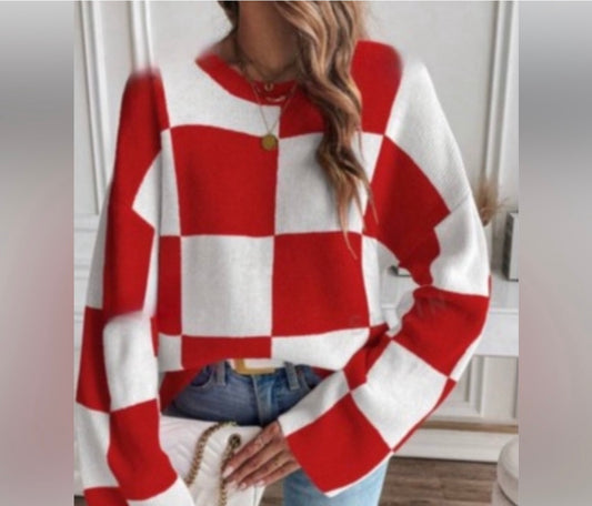 Red/White Checkered Long Sleeve Top