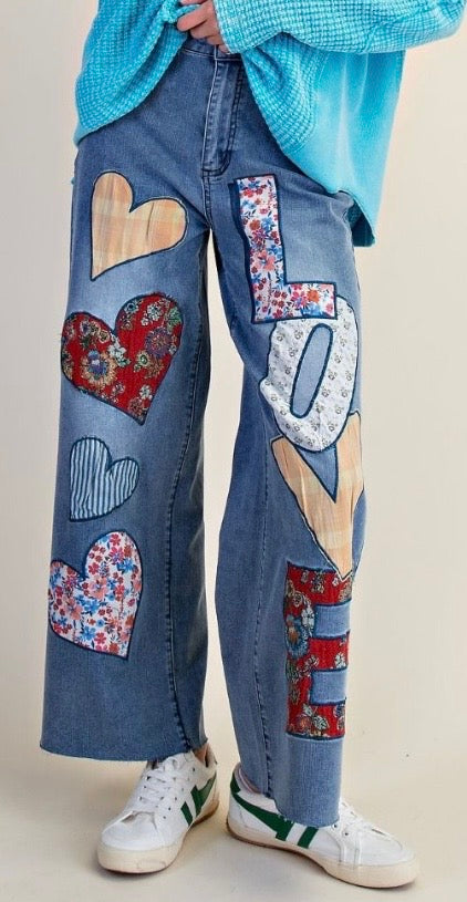 Blue Patchwork “LOVE” Jeans