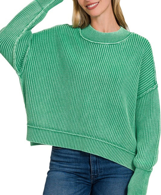 Kelly Green Raw Edge Two Tone Sweater