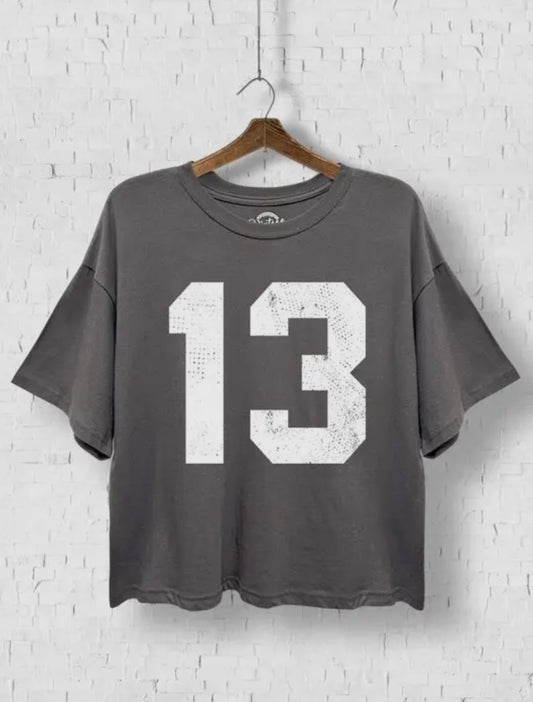Graphic Print Boxy Crop Tee-Charcoal