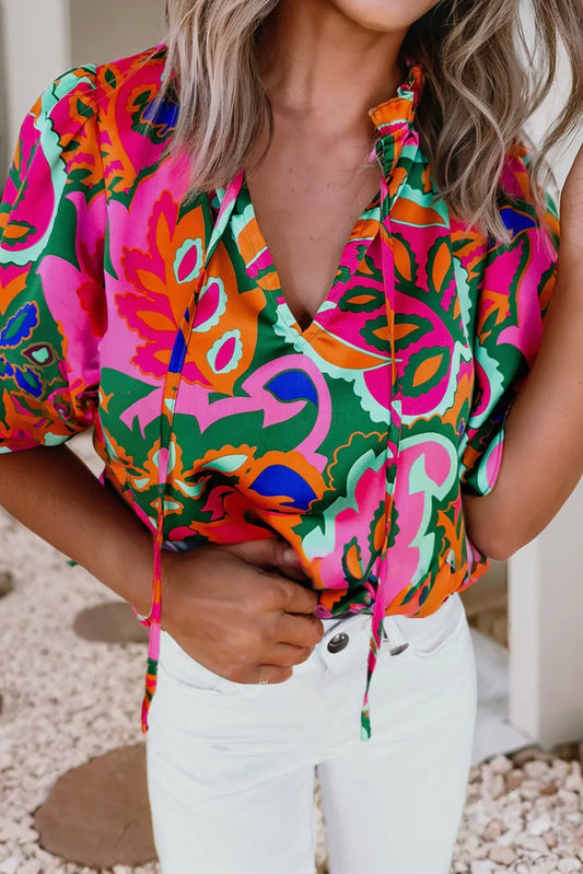 Boho Summer Print V-Neck