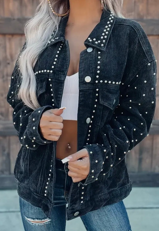 Black Corduroy Studded Jacket