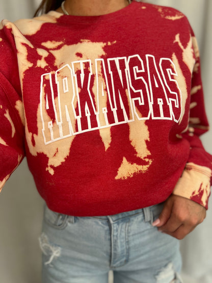 Arkansas Red Bomba Bleached Sweatshirt