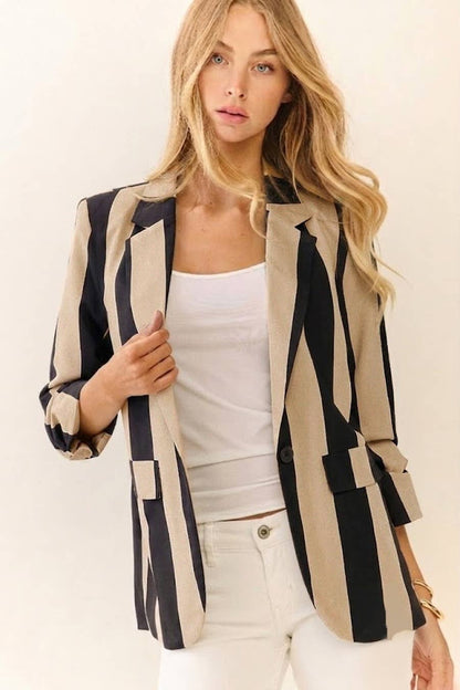 Vertical Stripe Relaxed Blazer: TOMATO WHITE / M