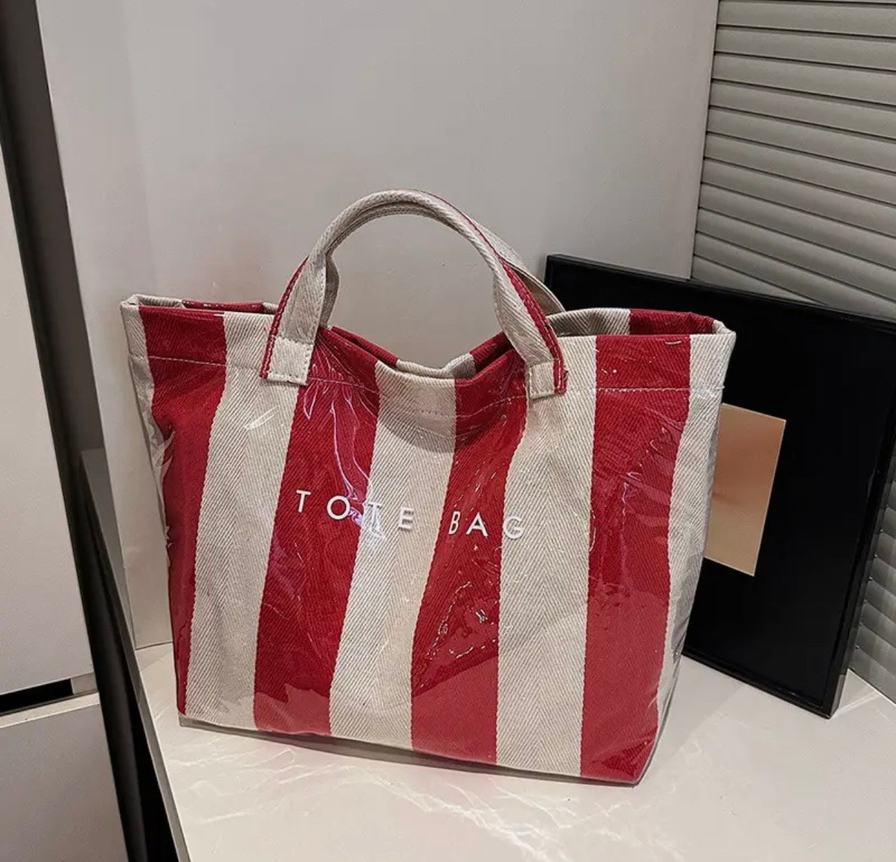 Red/White Stripe Large Tote