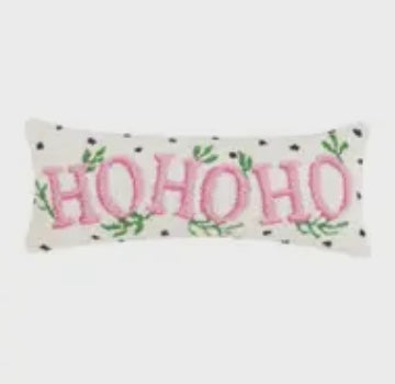 Spotted Holiday “Ho Ho Ho” Hook Pillow