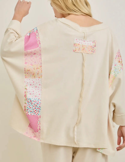 Mineral Washed “Spring Picnic” Print V-Neck Poncho