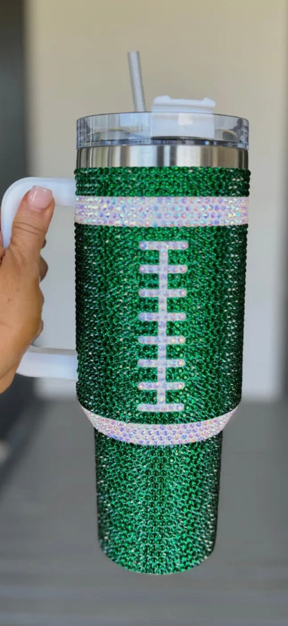 “Blinged Out” All Over Crystal 40 Oz. Football Tumbler (4 colors)