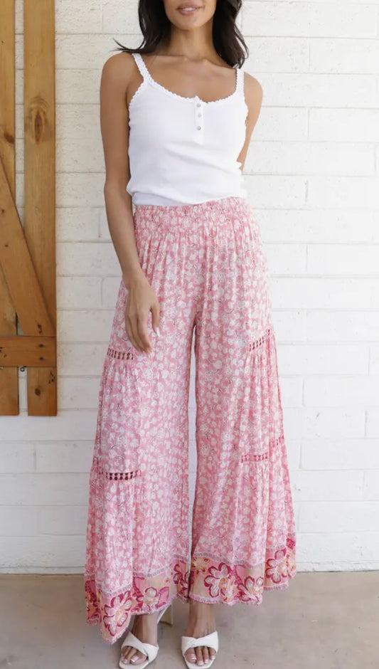 Pink Blush Wide Leg Boho Pants
