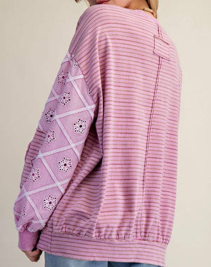 Orchid Stripe Top With Sleeve Detail