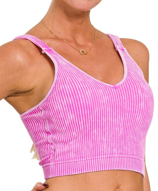 Bright Mauve Seamless Ribbed/Washed Bra Tank Top