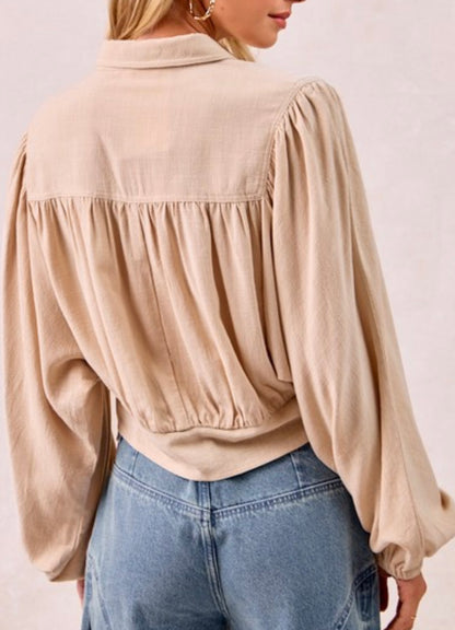 Boho Oatmeal Tie Hem Top
