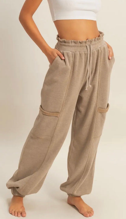 Mocha Ruffle Waist Joggers