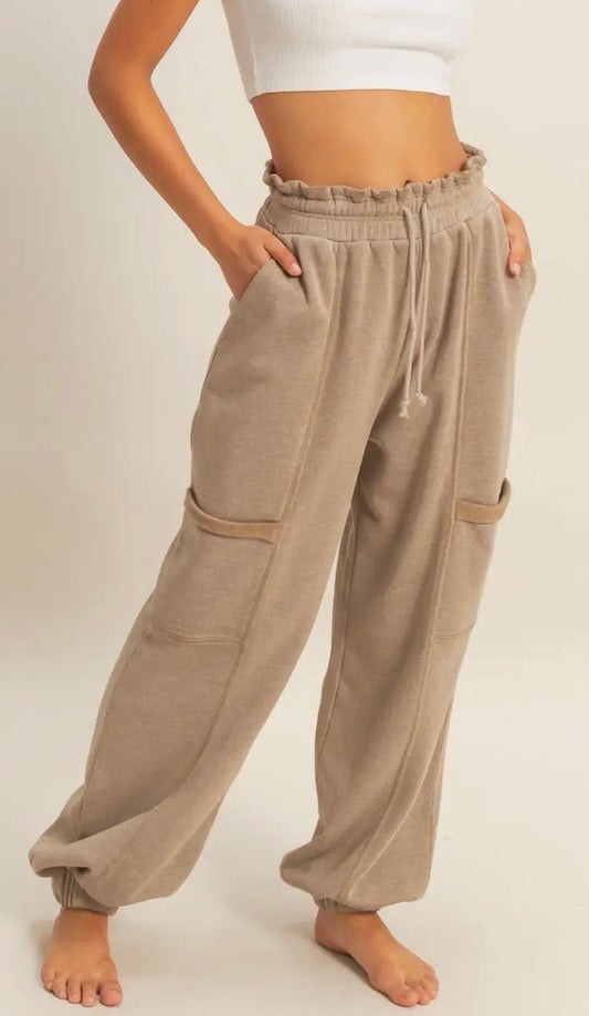 Mocha Ruffle Waist Joggers