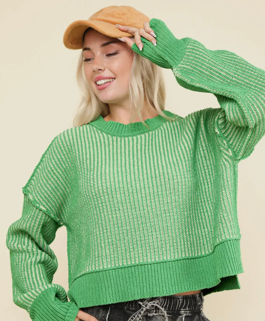 Two Toned Striped Casual Sweater (Two Colors)