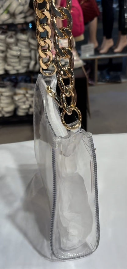 Clear Stadium/Concert Bag W/Gold Chain Strap