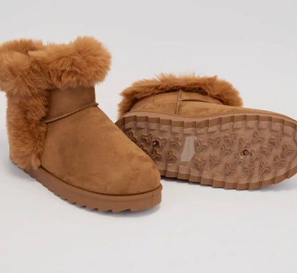 Fur Lined Cuff Sherpa Bootie-Chestnut