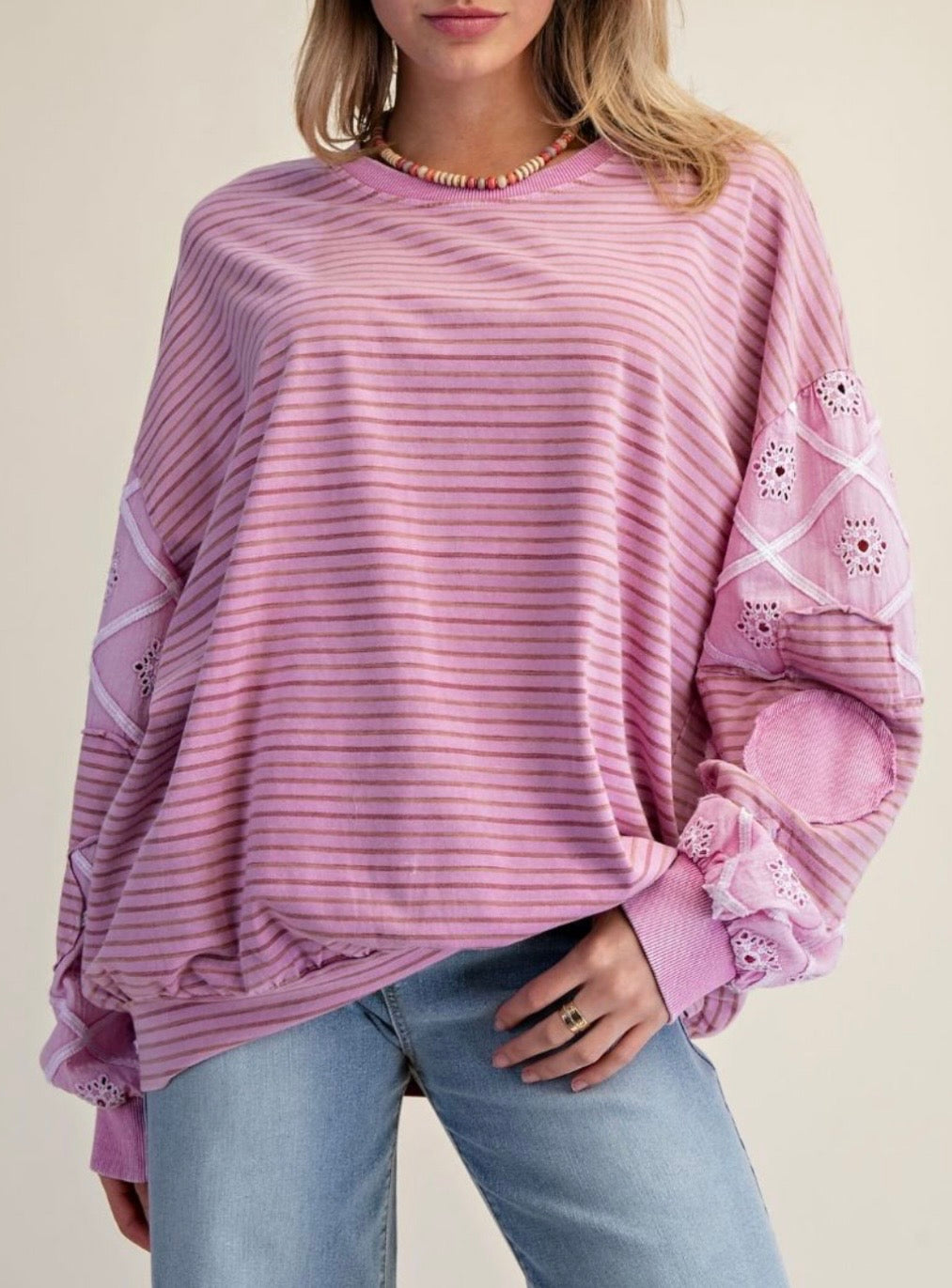 Orchid Stripe Top With Sleeve Detail