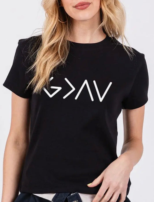 God Is Greater Than Baby Tee-Black