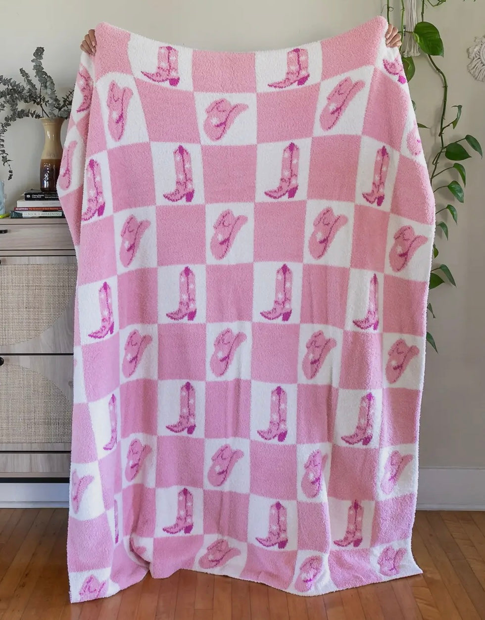 Pink Checkered Western Cowgirl Throw