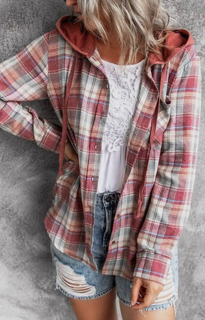 Hooded Plaid Shirt (Two Colors)