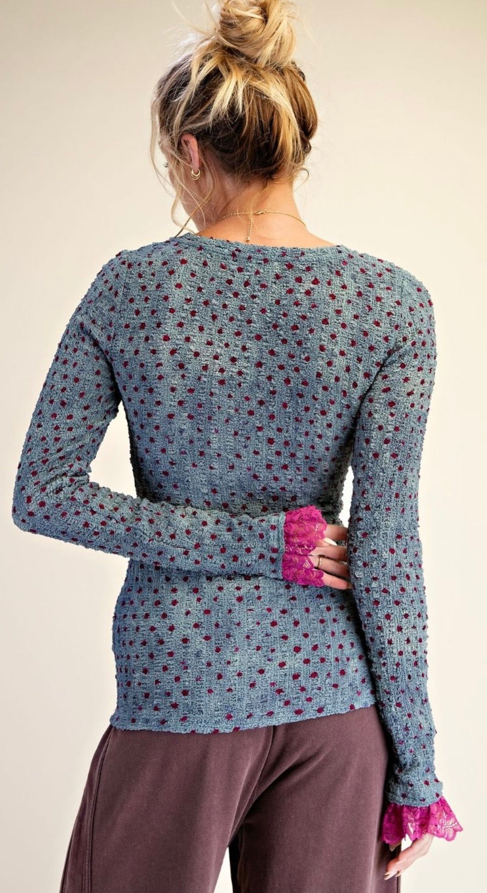 Teal Polka Dot Washed Mesh Top