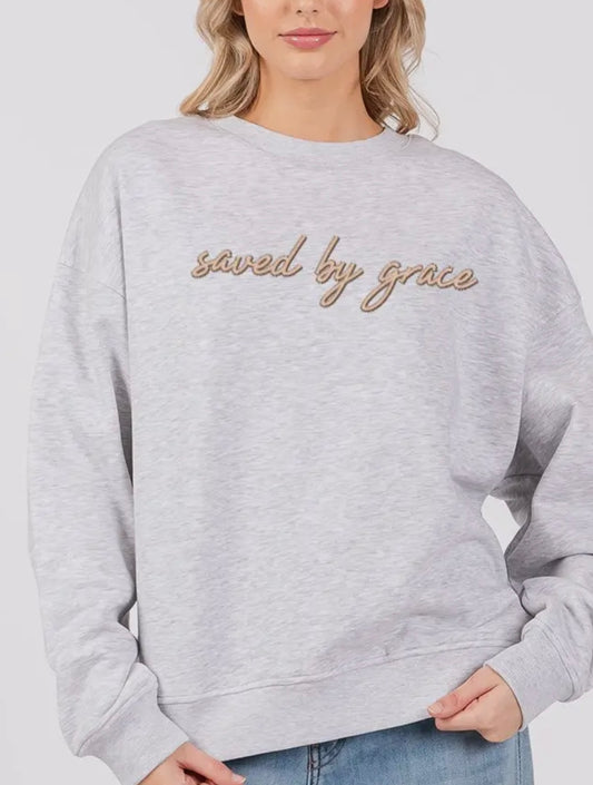 Puff Saved By Grace Sweatshirt-Gray