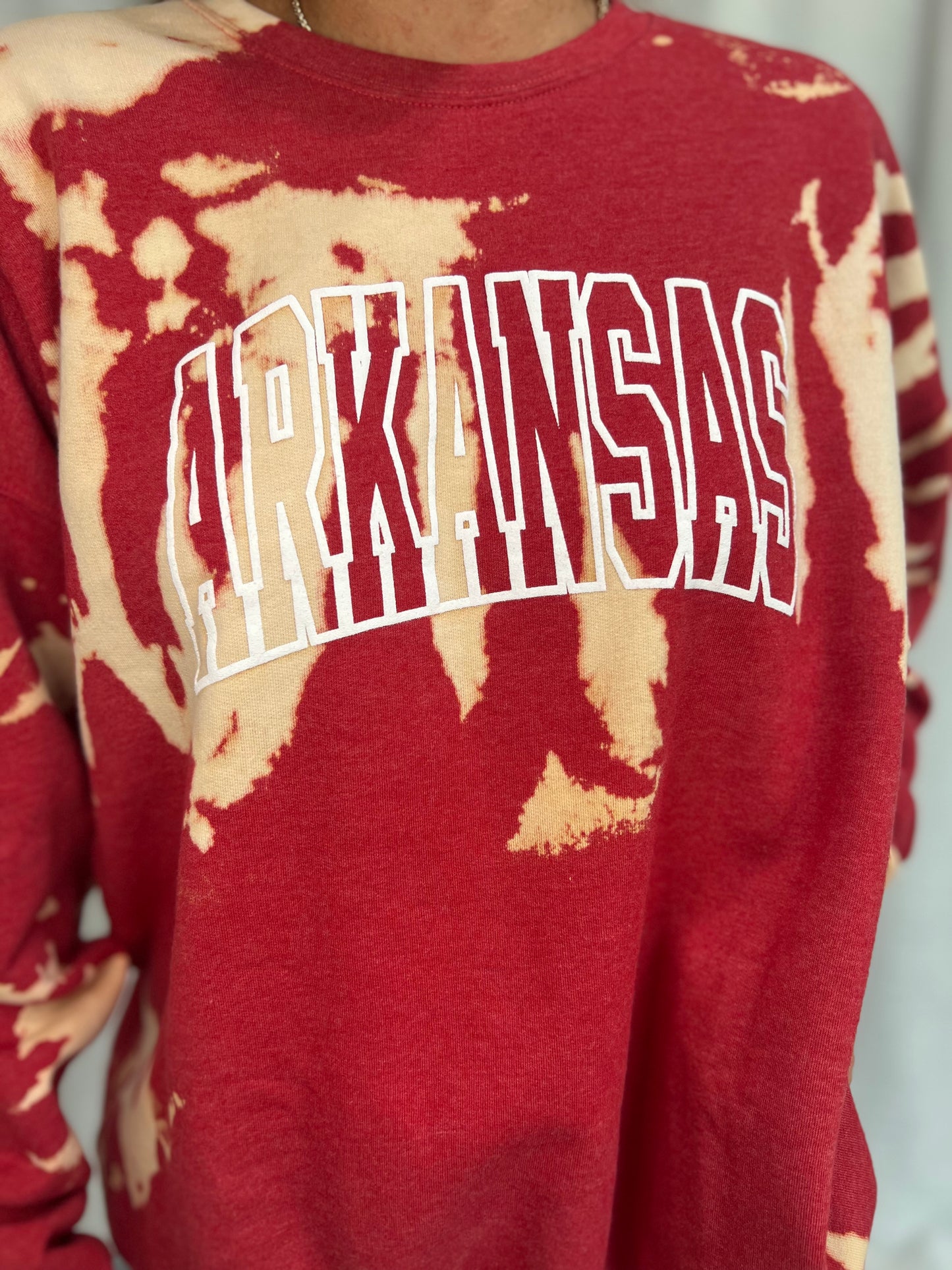 Arkansas Red Bomba Bleached Sweatshirt