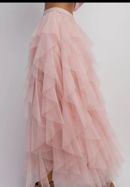 Pink Lady Cascading Tulle Maxi Skirt