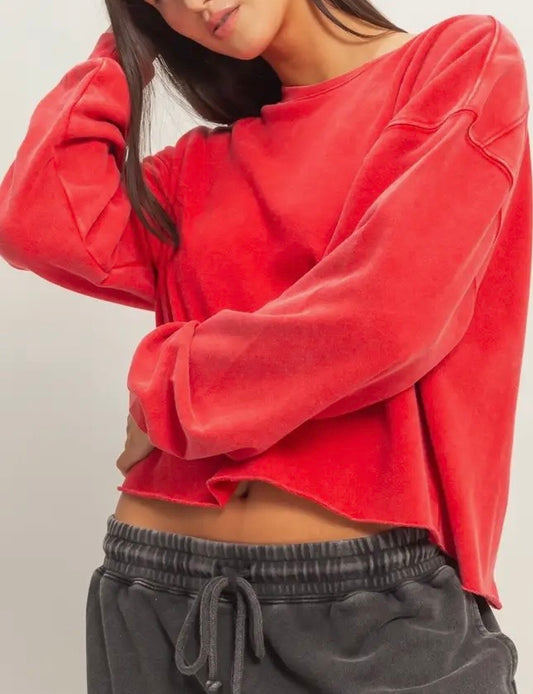Red Mineral Wash Sweat Shirt