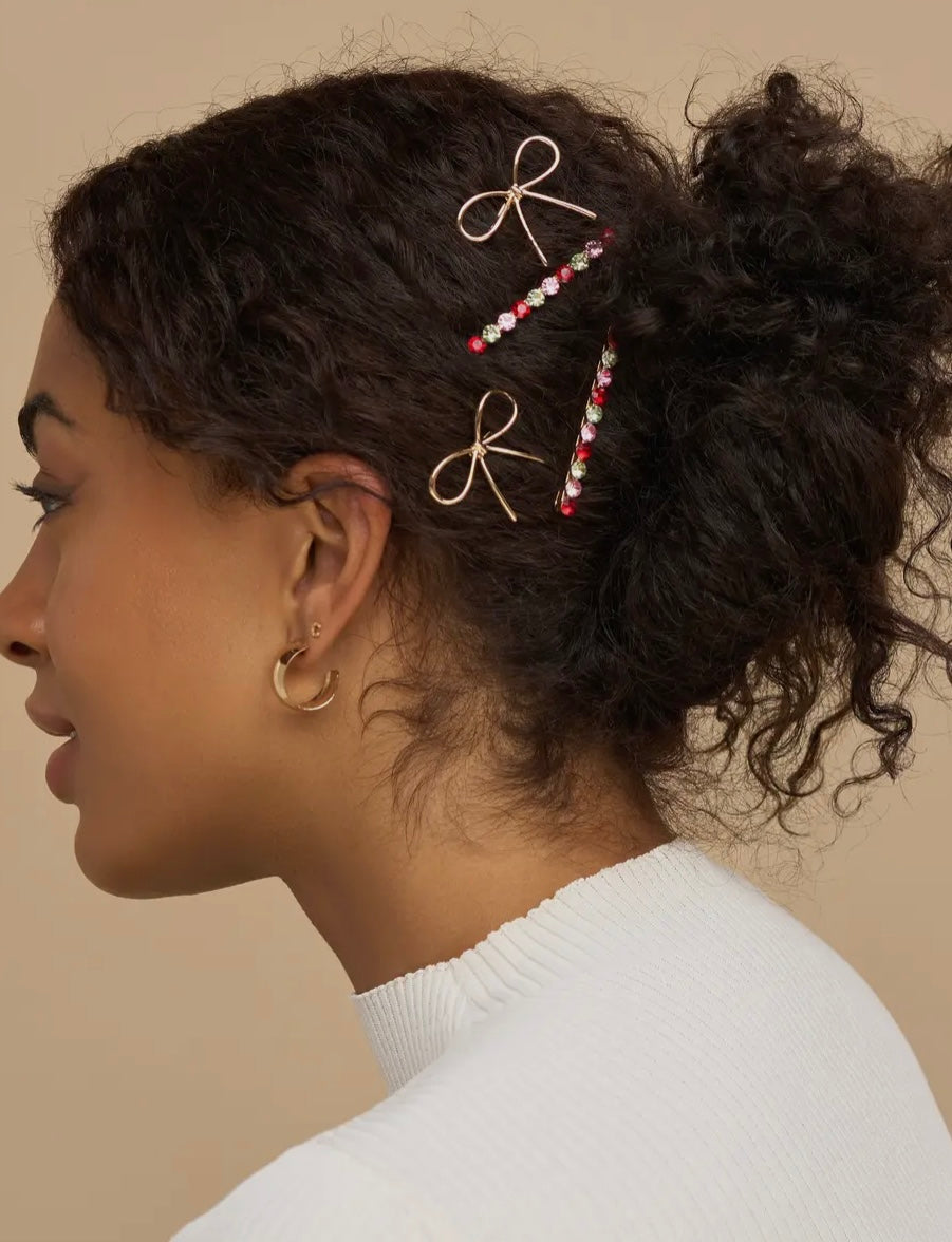 Holiday Gemstone and Bow Bobby Pins