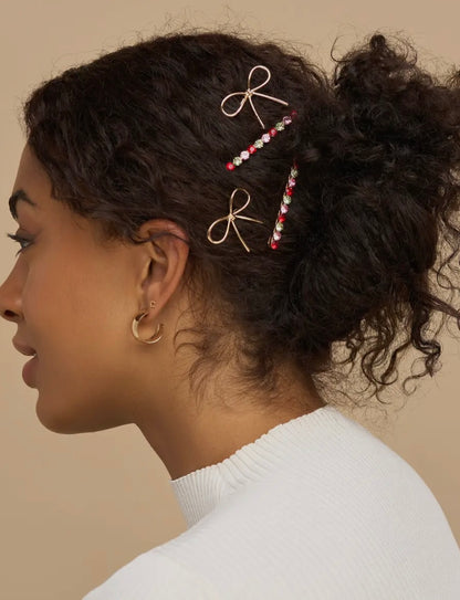 Holiday Gemstone and Bow Bobby Pins