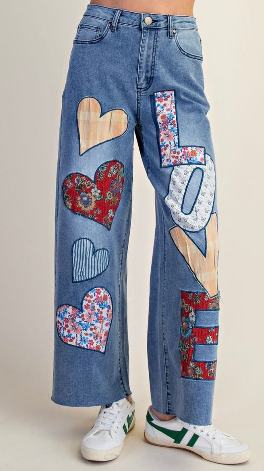 Blue Patchwork “LOVE” Jeans
