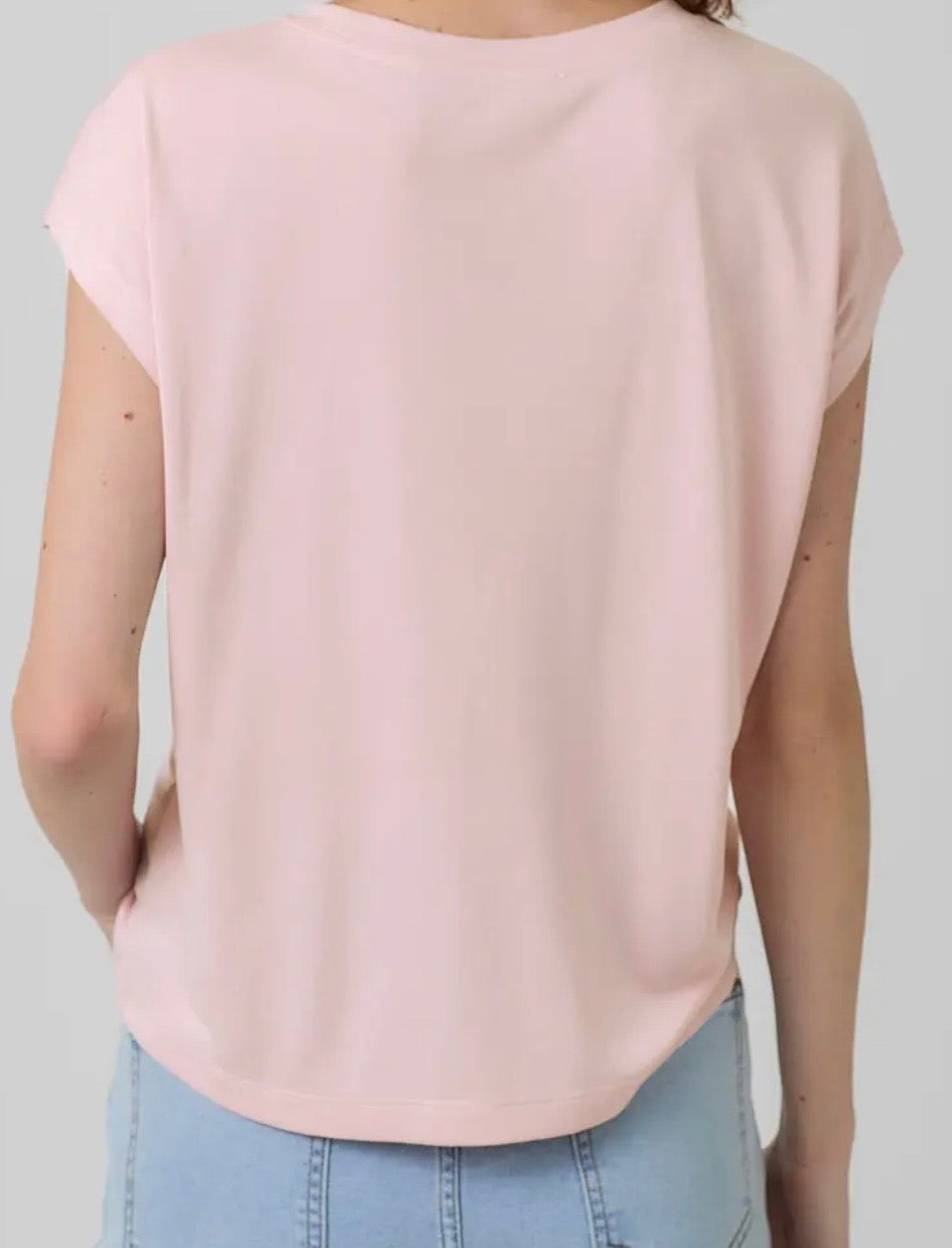 Front Ruche Drawstring Modal Top-Rose