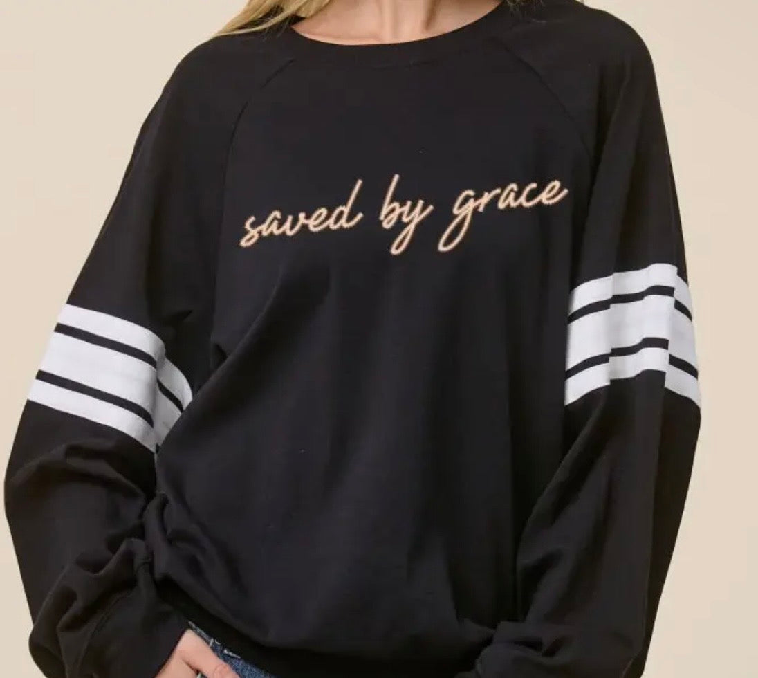 Saved By Grace/Varsity Stripe Sleeve SS