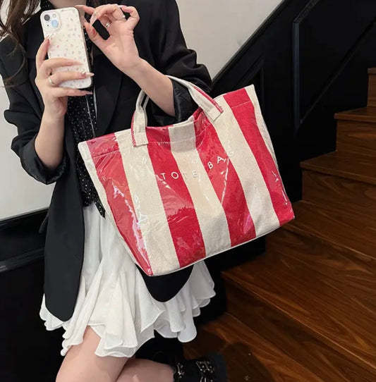 Red/White Stripe Large Tote