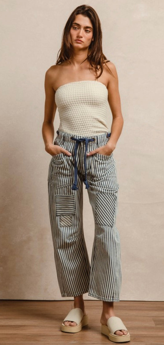 Striped Twill Barrel Pants