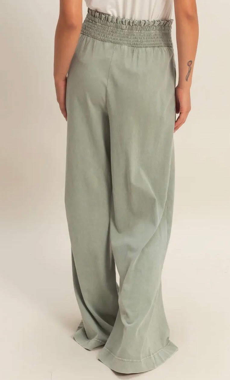 Sage Mineral Wash Smock Waist Pants