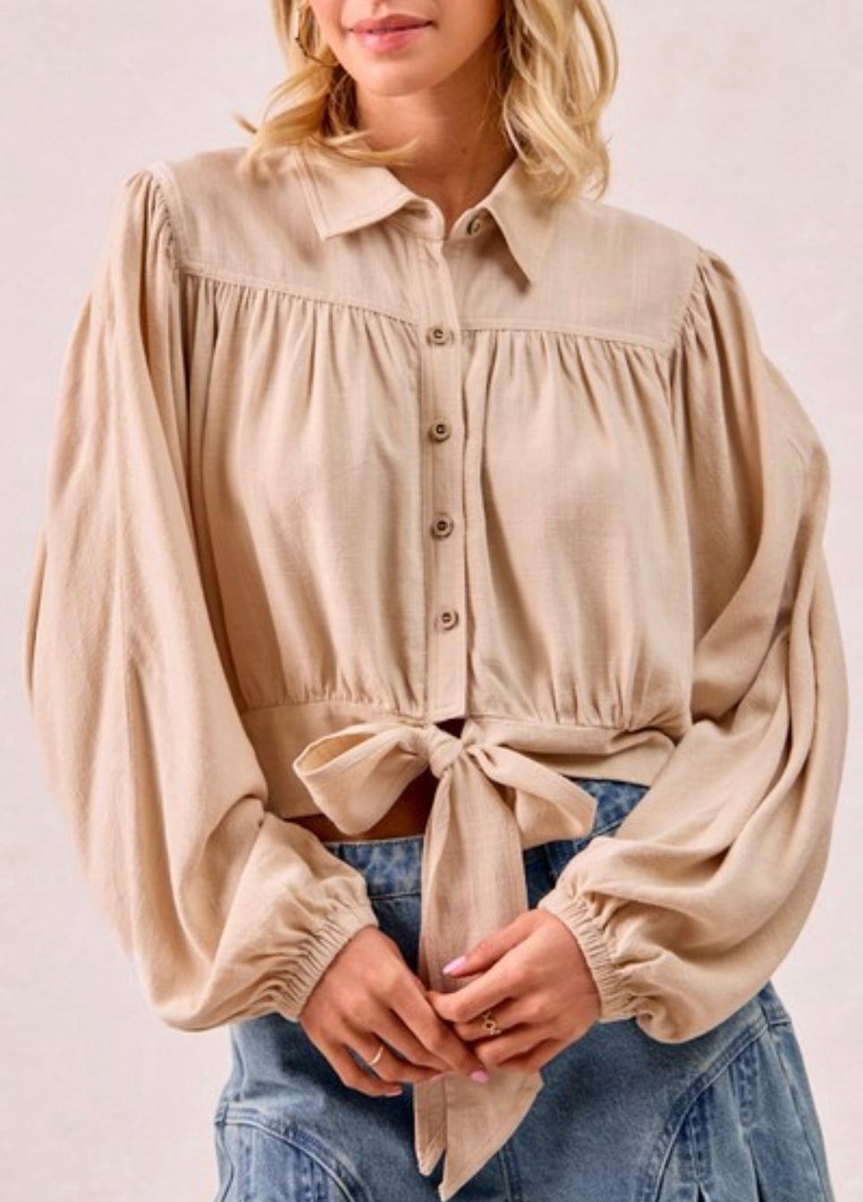Boho Oatmeal Tie Hem Top