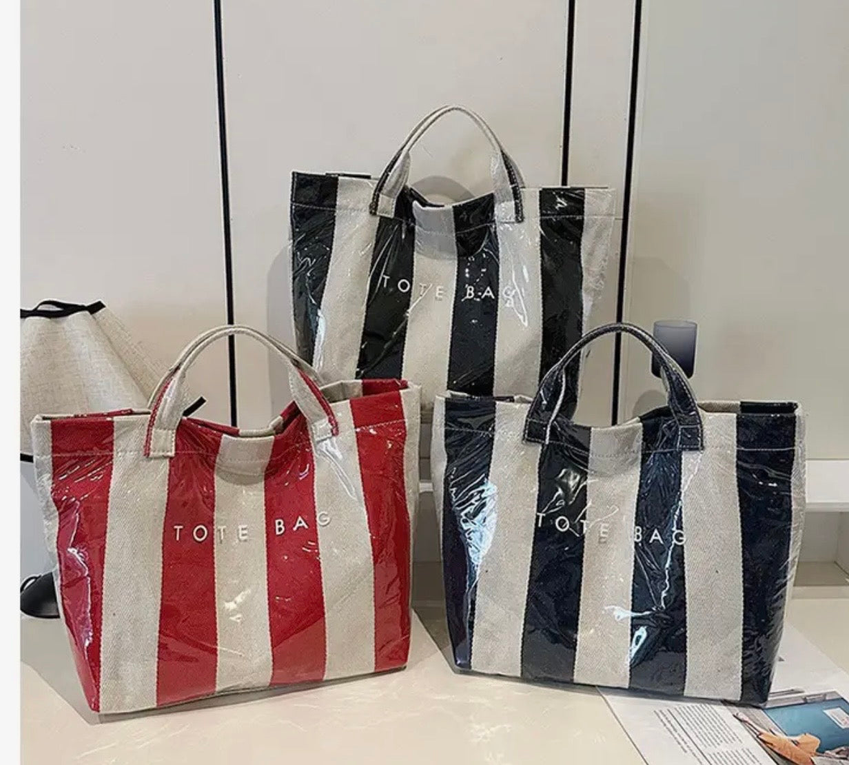 Red/White Stripe Large Tote