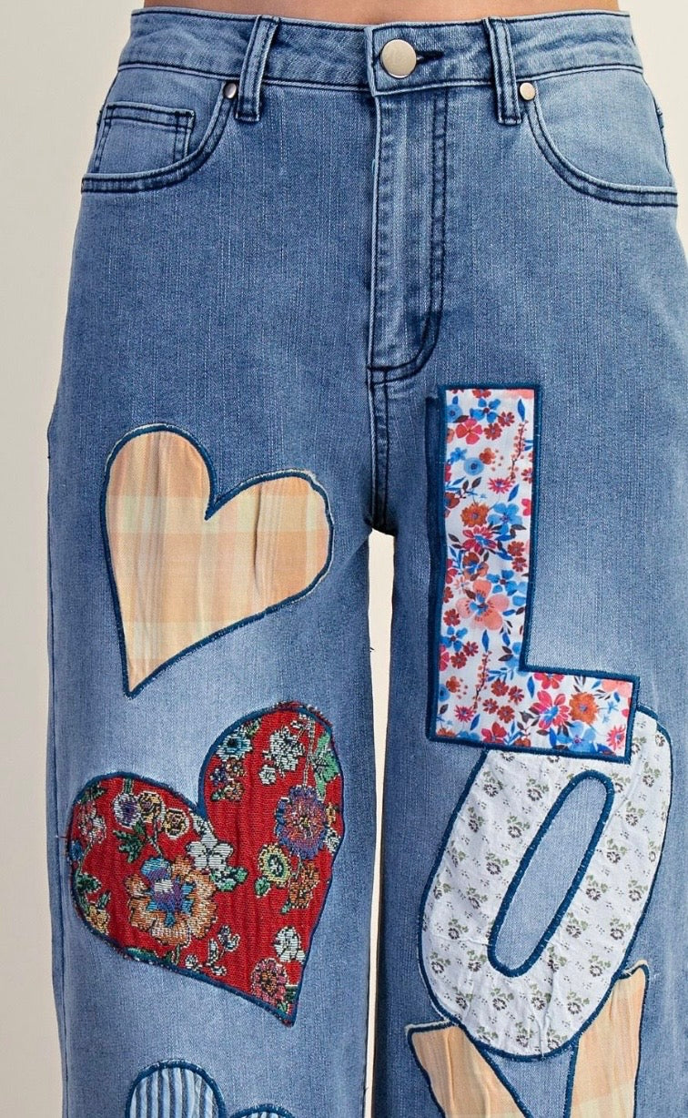 Blue Patchwork “LOVE” Jeans