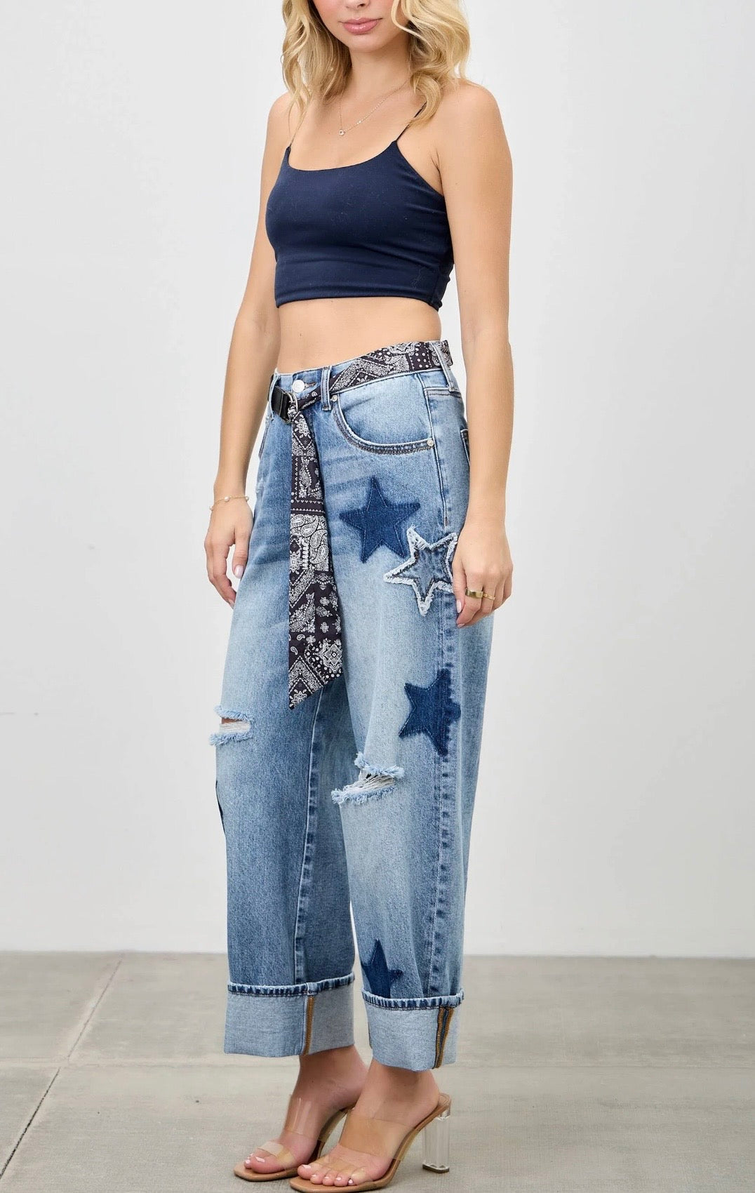 Star Patch Barrel Jeans