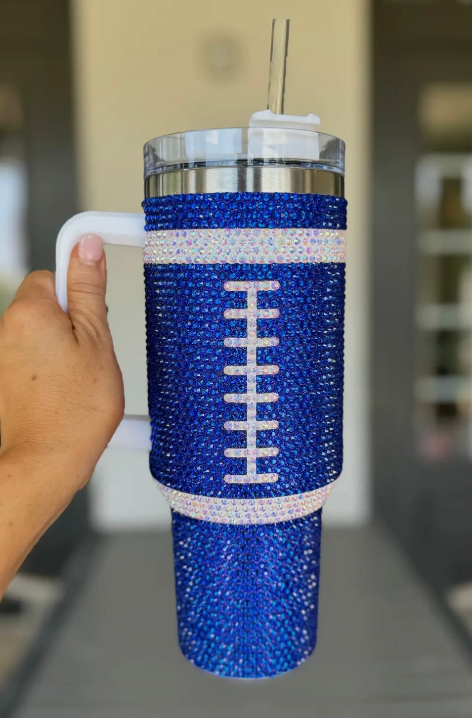 “Blinged Out” All Over Crystal 40 Oz. Football Tumbler (4 colors)