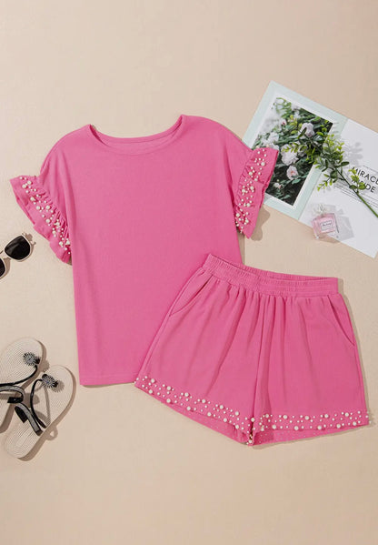 Pearl Embellished Textured Shorts