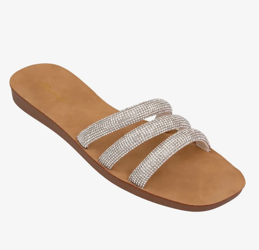 Mia Rhinestone Triple Strap Square Toe Sandal