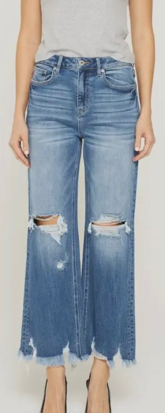 Mica Denim Super High Distressed Cropped Jeans