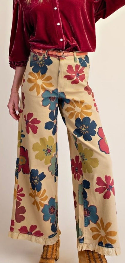Dijon Floral Print Stretch Twill Pants